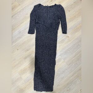 Ted Baker Charcoal Rib-Knit Long Sleeve Midi Dress